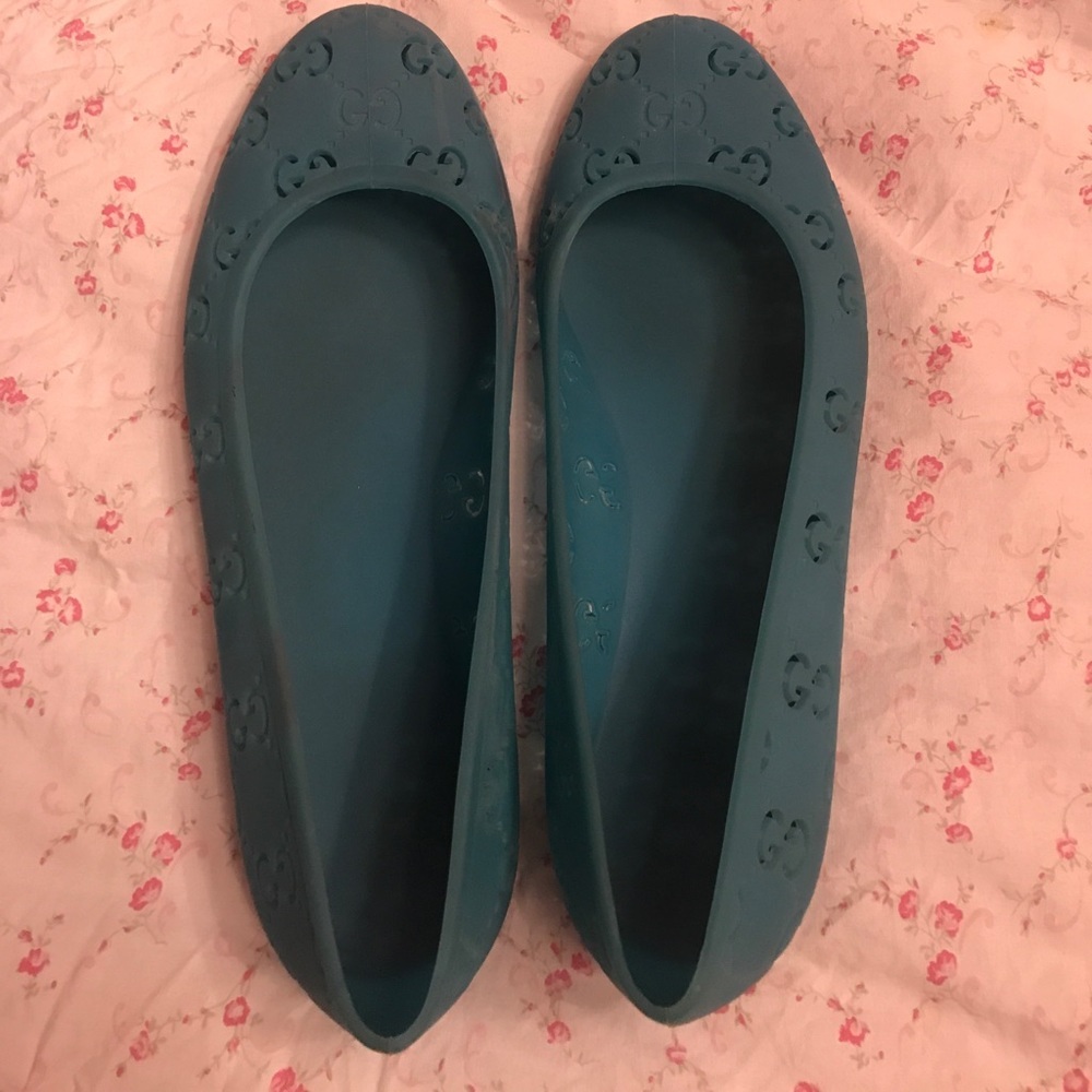 Gucci Teal Rubber Ballet Flats